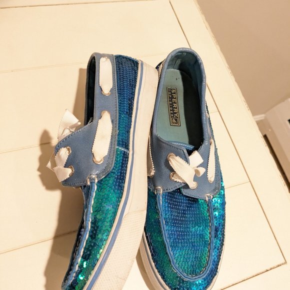 Sperry "Bahama" Blue Sequin Top-sider Boat Shoes  8.5 - Picture 4 of 6